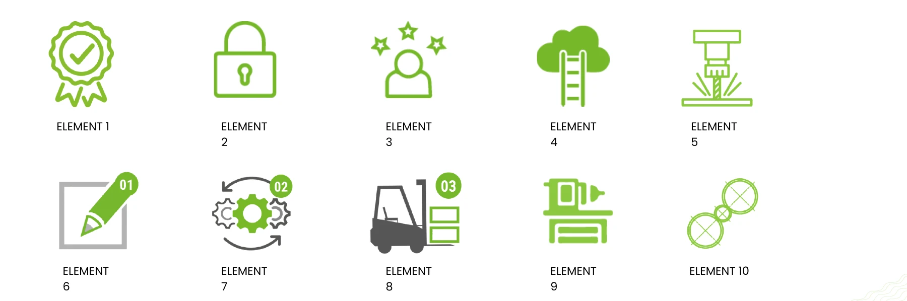 Original Hetraco brandbook illustrations including quality, security, production and machinery motifs