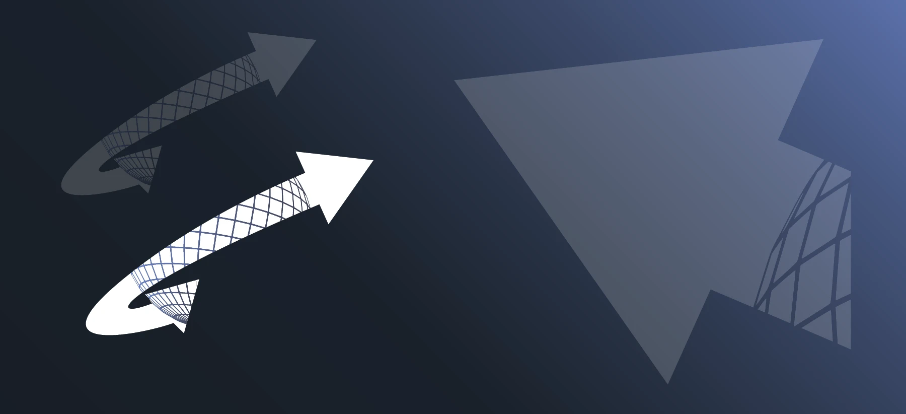 Original QWINN Consultancy arrow and globe elements in dark, light and blue variants